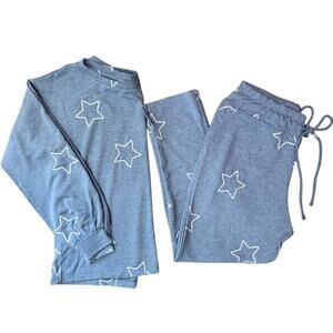 Bobeau 2 Piece Lounge Set - Embroidered Stars Long Sleeve Top & Crop Joggers XS